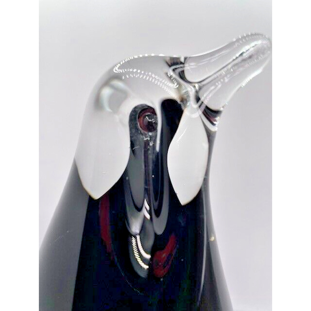 Murano Style Art Glass Penguin 7.5” X 7" Clear, Black, Brown - Picture 5 of 10